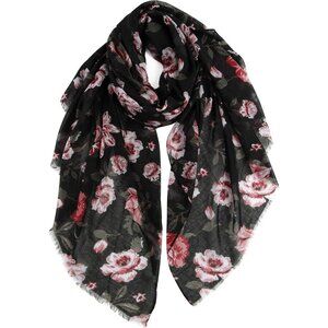 Women Black Fashion Flowers Print Scarves Winter Head Shawl Cotton Wrap